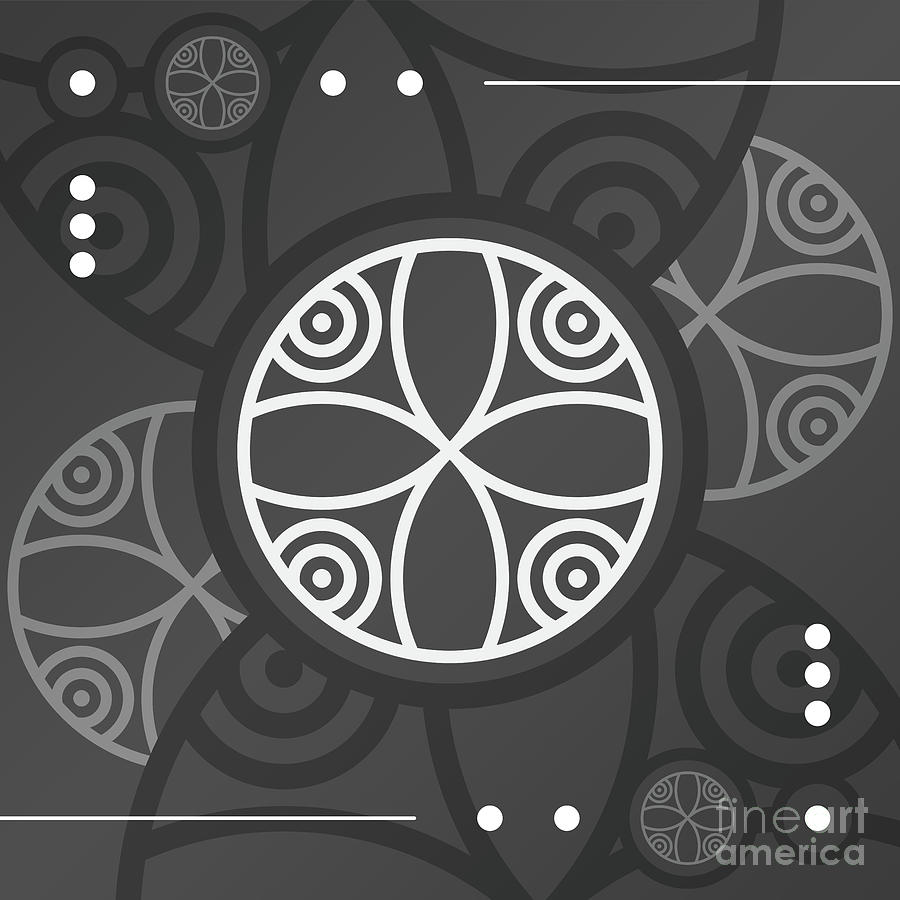 Dark Steely Geometric Glyph Art in Black Gray and White n.0480 Mixed Media by Holy Rock Design