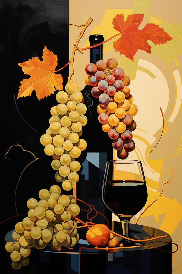 Dark Symphony - Grapes, Wine, and the Beauty of Shadows Painting by Lourry Legarde