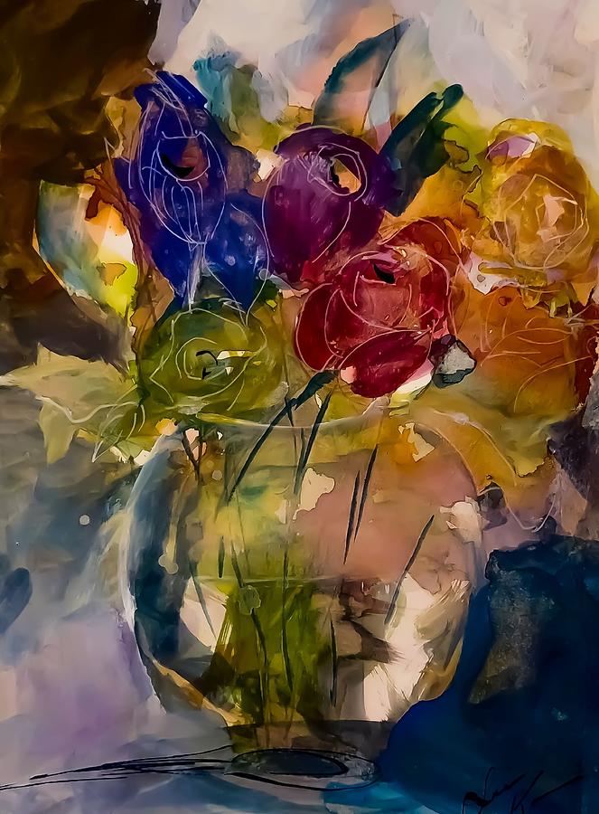Dark Vase With Flowers Painting by Lisa Kaiser