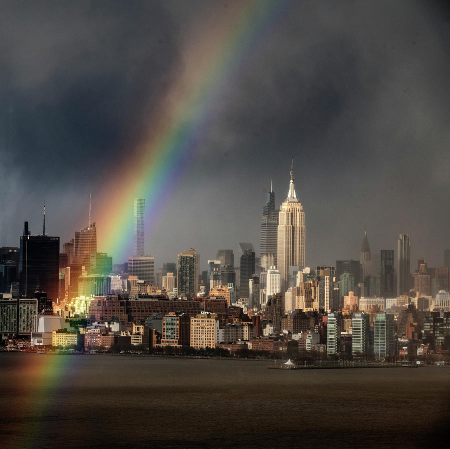 Darkness and Rainbow over Midtown Manhattan Photograph by Alina Oswald