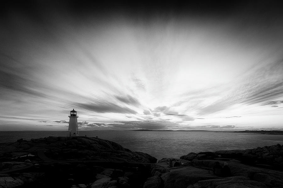 Darkness gathers on the Nova Scotia coast - monochrome Photograph by Murray Rudd
