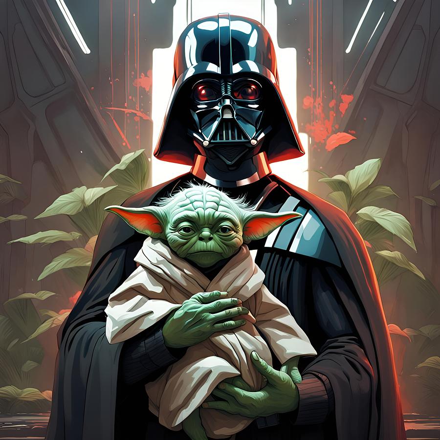 Darth Vader Holding Yoda In His Arms Painting