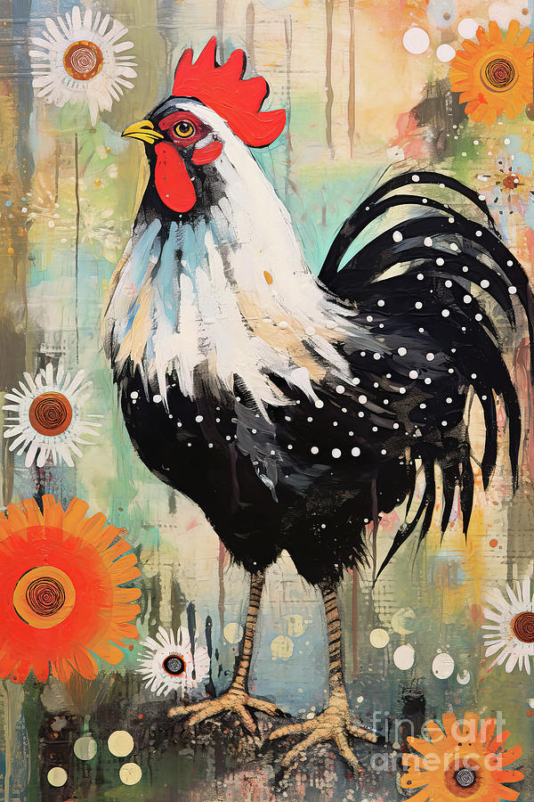 Chicken Painting - Dashing Domino by Tina LeCour