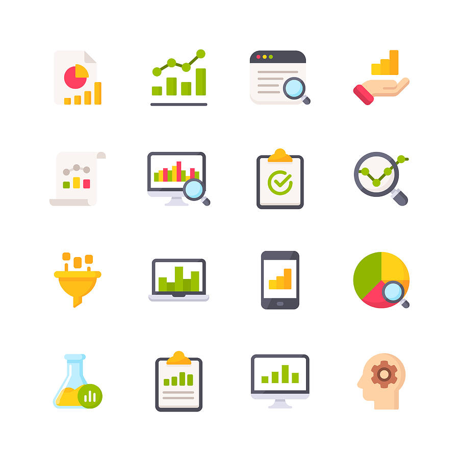 Data Analytics Flat Icons. Material Design Icons. Pixel Perfect. For Mobile and Web. Contains such icons as Data Analytics, Financial Report, Statistics, Economy, Bar Chart, Pie Chart. Drawing by Rambo182