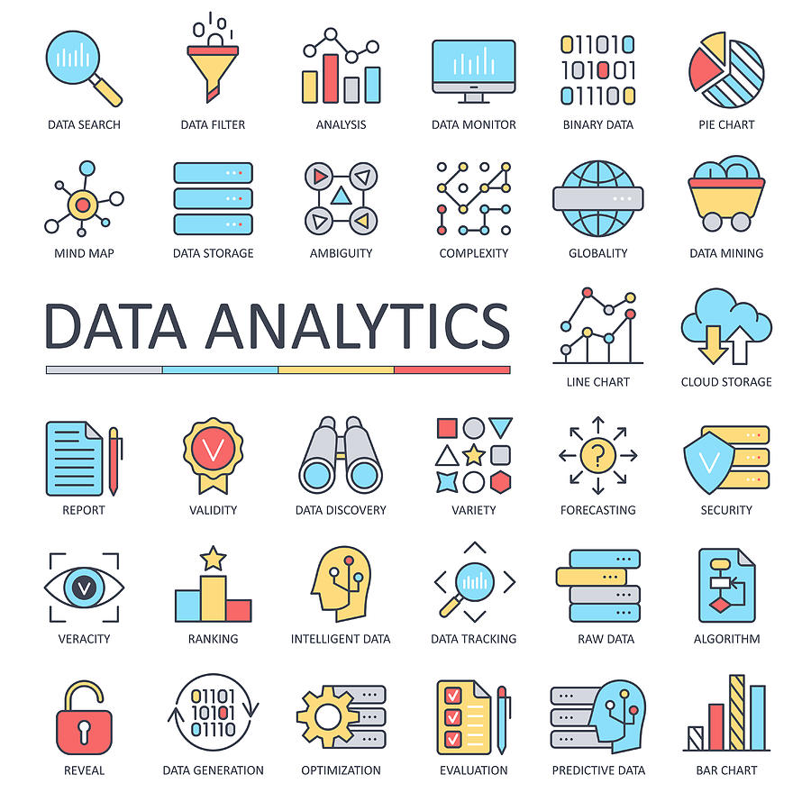 Data Analytics Line Color Icons - Vector Drawing by Pop_jop