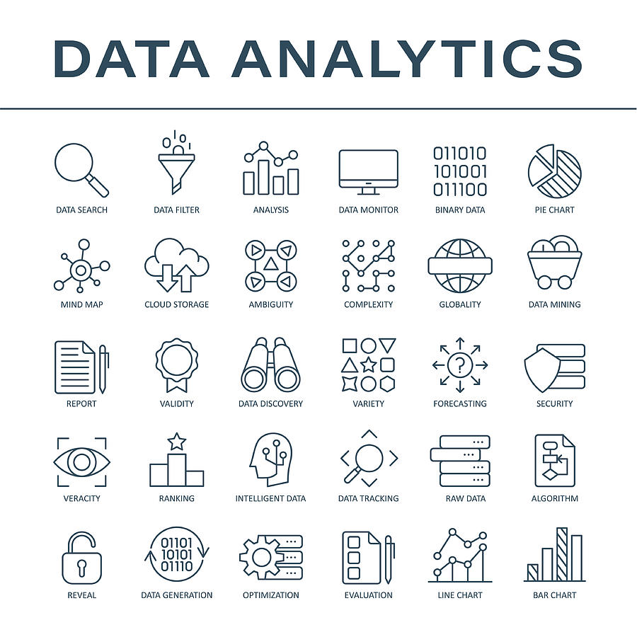 Data Analytics Line Icons - Vector Drawing by Pop_jop