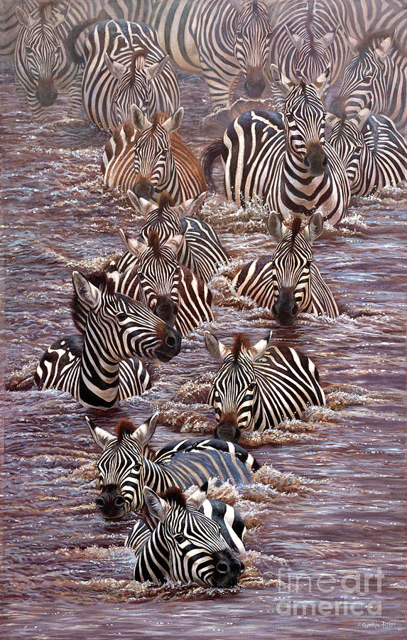 Dauntless Zebras Painting by Cynthie Fisher