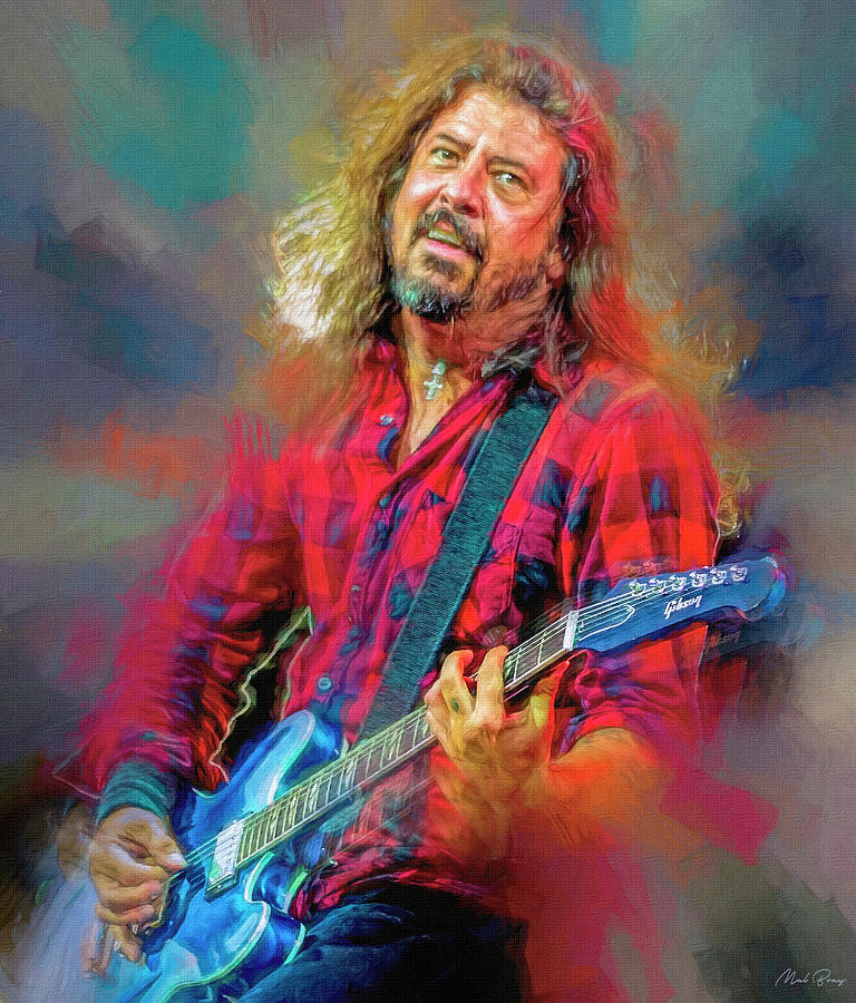 Dave Grohl Foo Fighters Musician Mixed Media by Mal Bray