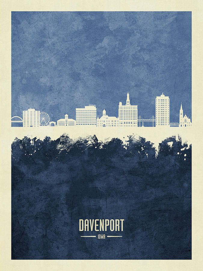 Davenport Digital Art - Davenport Iowa Skyline #29 by Michael Tompsett