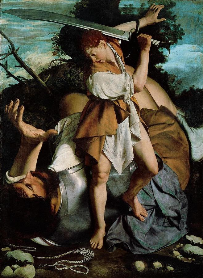 Caravaggio Painting - David and Goliath  #1 by Orazio Gentileschi