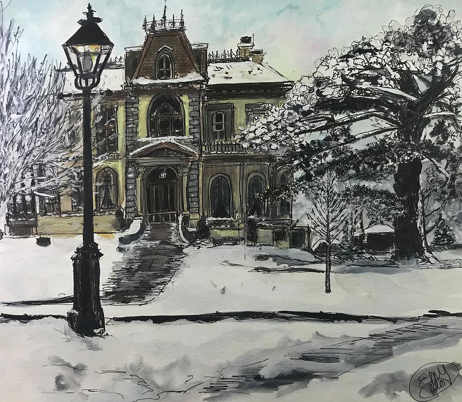 David Davis Mansion in the Snow Painting by Eileen Backman