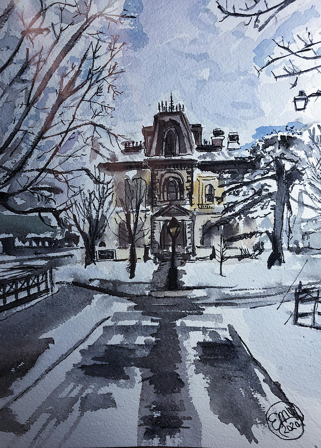 David Davis Mansion in Winter Painting by Eileen Backman