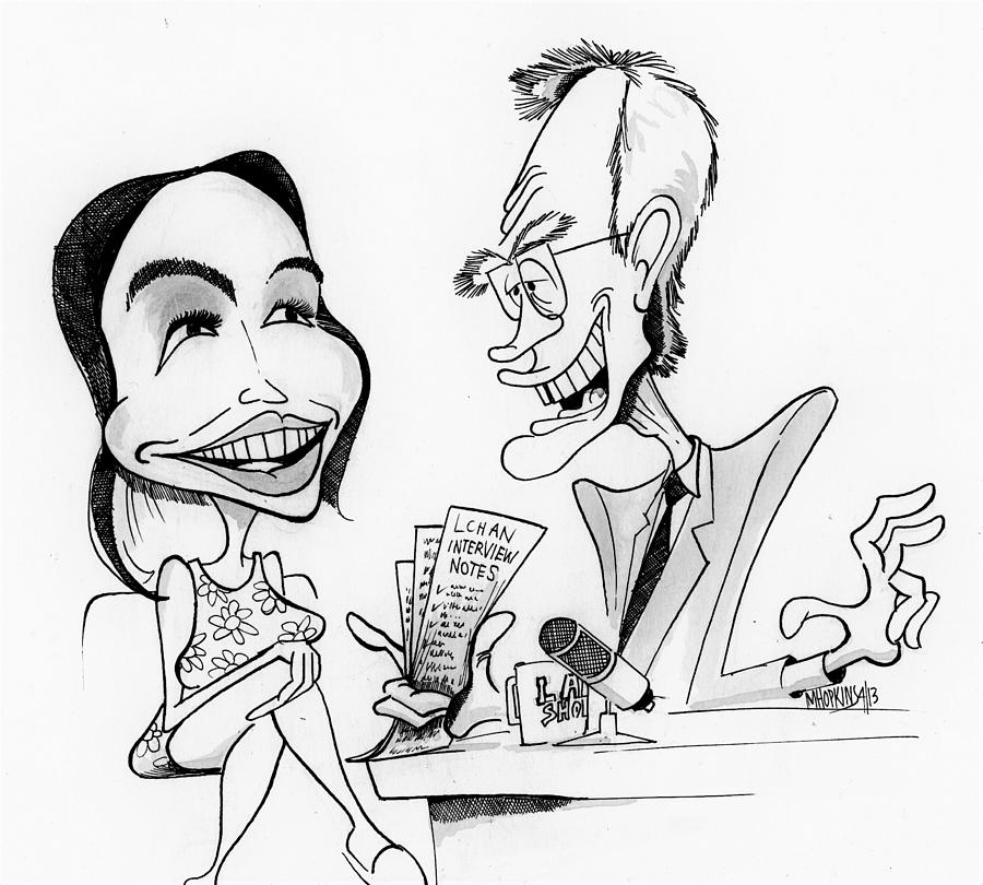 David Letterman and Lindsay Lohan Drawing by Michael Hopkins
