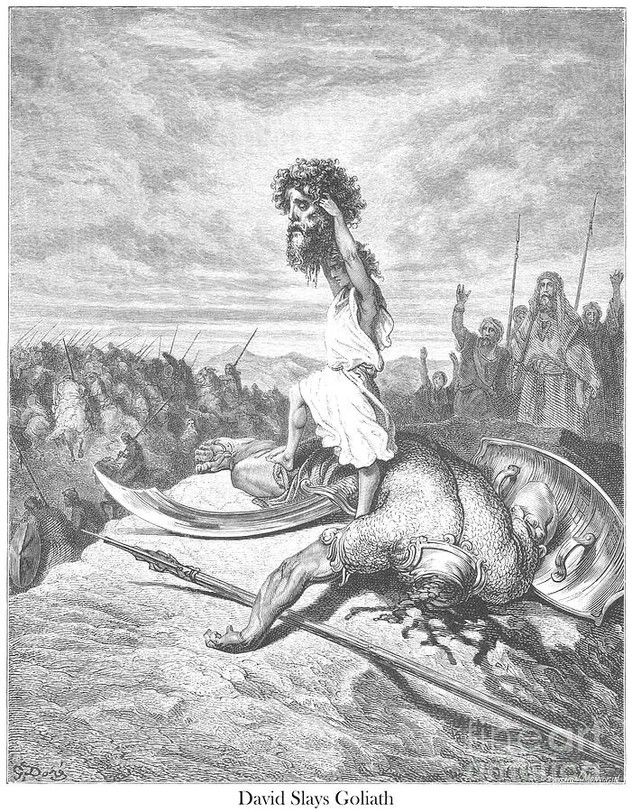 David Slays Goliath by Gustave Dore v1 Drawing by Historic illustrations
