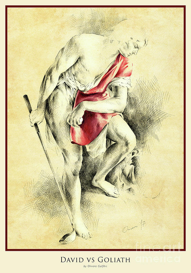 Golfer Painting - David Vs Goliath - Poster by Olivera Cejovic