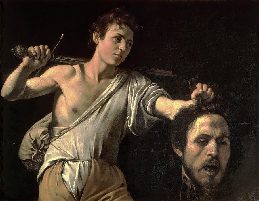 Michelangelo Caravaggio Painting - David With The Head Of Goliath by Troy Caperton