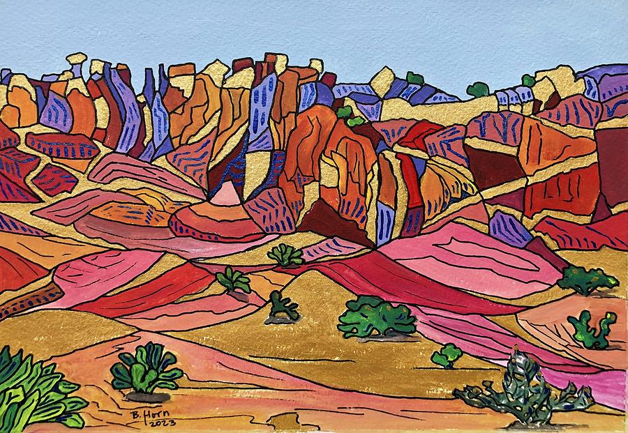 Davis Mountains 4 Colors Pink Painting by Betsy Horn