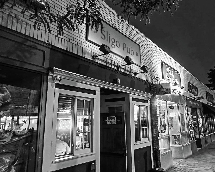 Davis Square Elm Street Sligo Pub at Dusk Somerville MA Black and White ...