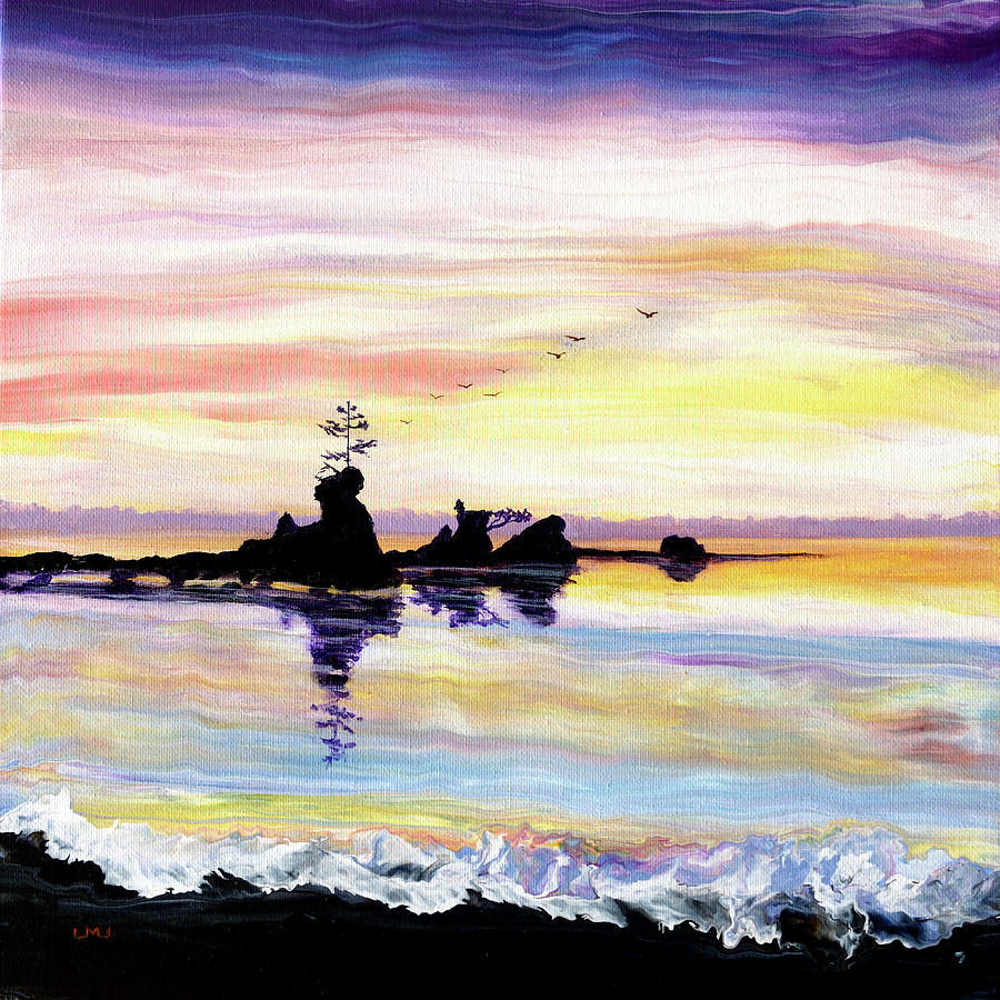 Dawn at Siletz Bay Painting by Laura Iverson