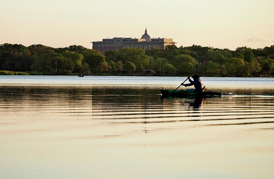 Maison Photograph - Dawn Canoeing, Lake Wingra, Madison, WI by Steven Ralser