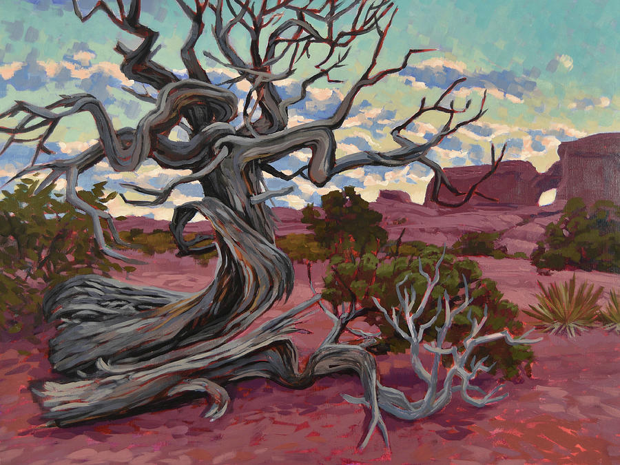 Dawn frame arch and juniper Painting by Stephen Bartholomew