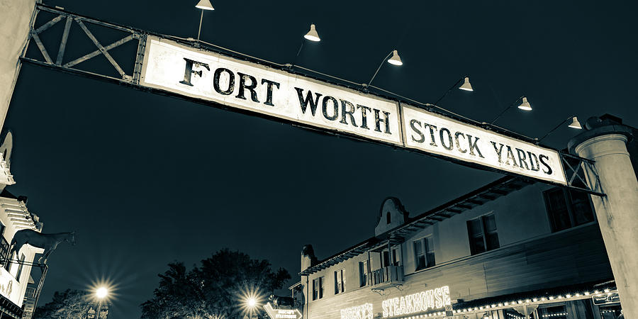 Dawn In The Stockyards - A Panoramic View Of Fort Worth Texas - Sepia Edition Photograph by Gregory Ballos