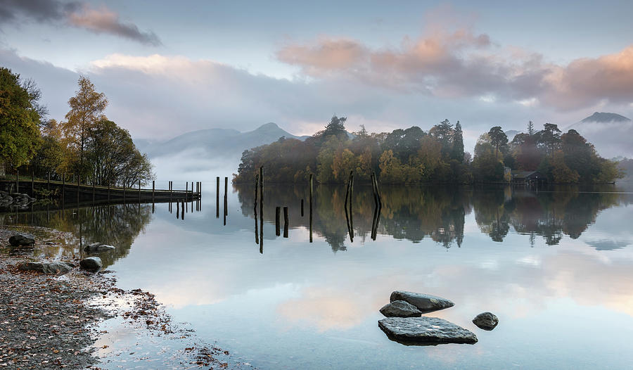 Dawn over Derwent Water, Lake District, England,UK  Photograph by Sarah Howard