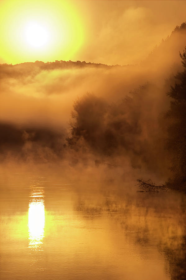 Dawn over the misty river Digital Art by Edward Galagan