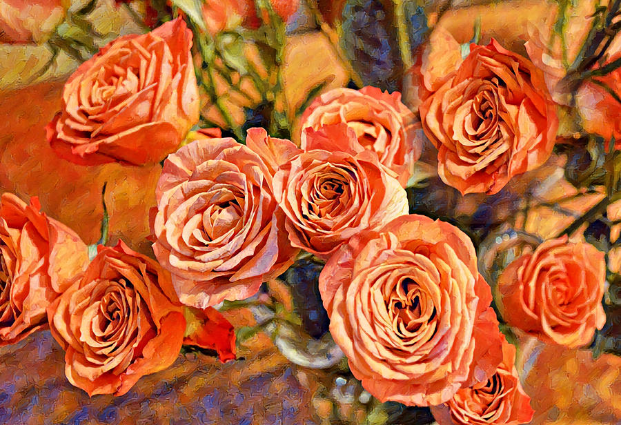 Old World Roses Digital Graphic Bouquet Digital Art by Gaby Ethington