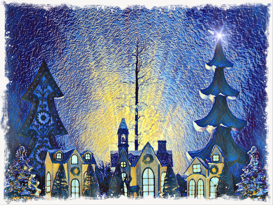 Christmas Nostalgia Village Snow Scene Digital Graphic Digital Art by Gaby Ethington