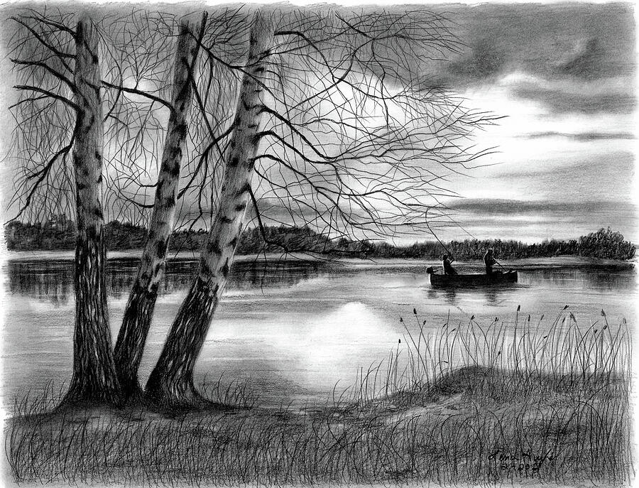 Day at the Lake Drawing by Lena Auxier