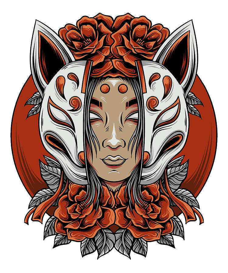 Day Gifts Woman with kitsune mask Art Digital Art by Kitsune - Fine Art ...