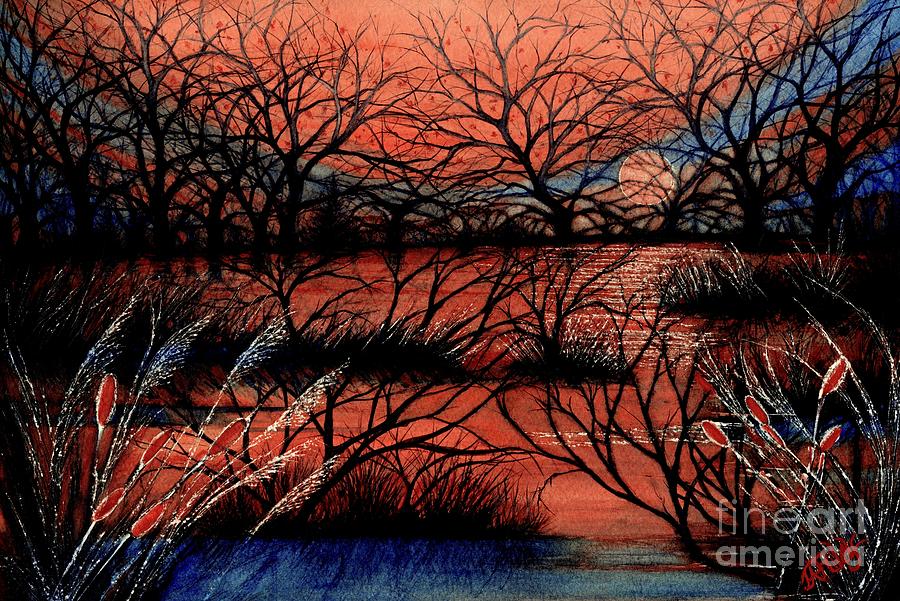 Sunset Painting - Day is done October sky by Janine Riley