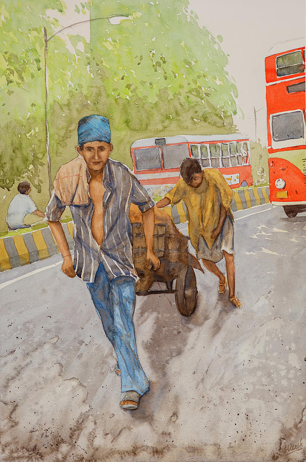 Day Laborers of Mumbai Painting by Tesh Parekh