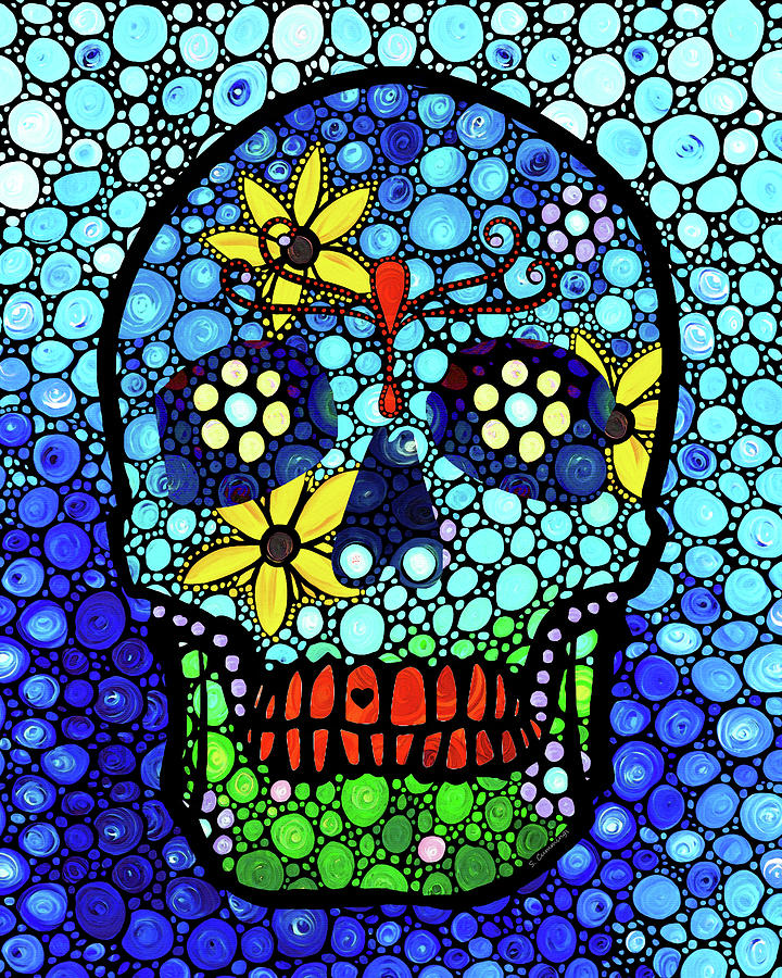 Day Of The Dead Colorful Skull Art Painting by Sharon Cummings