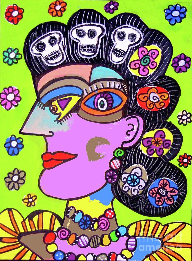 Day Of The Dead Lime Marigold Sky          Painting by Sandra Silberzweig