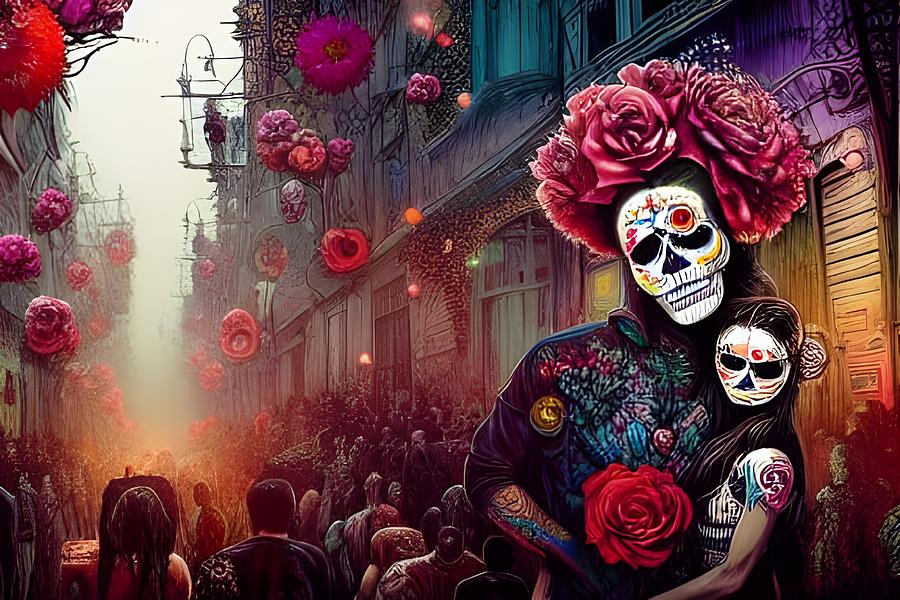 Day of the Dead Street Party I Digital Art by Beverly Read