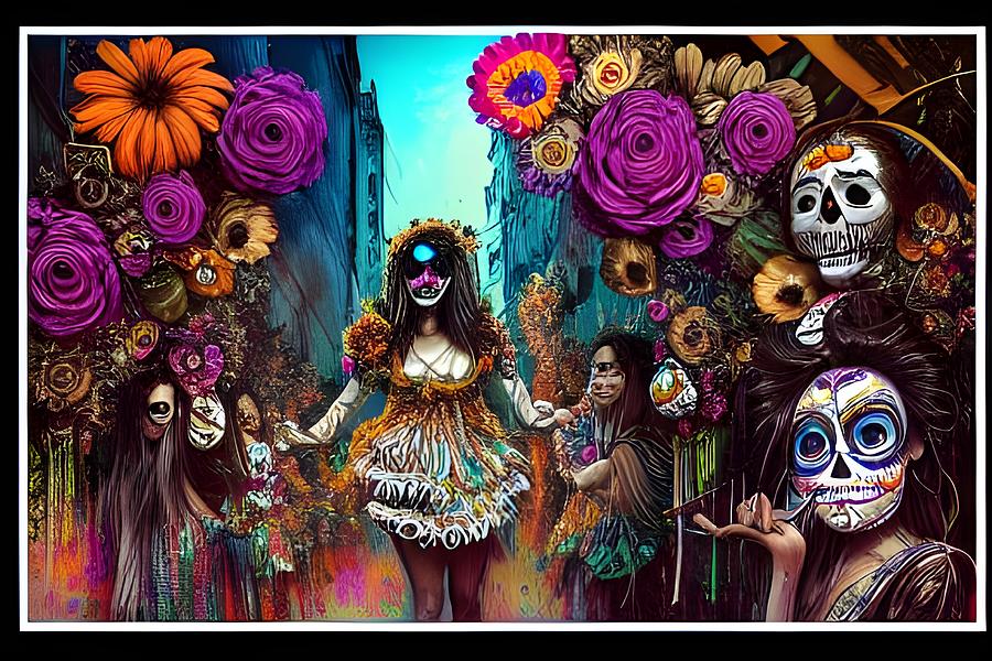 Day of the Dead Street Party II Digital Art by Beverly Read