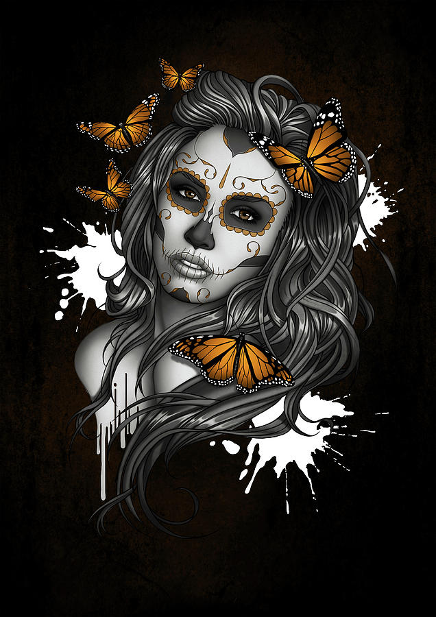 day of the dead skull girl art