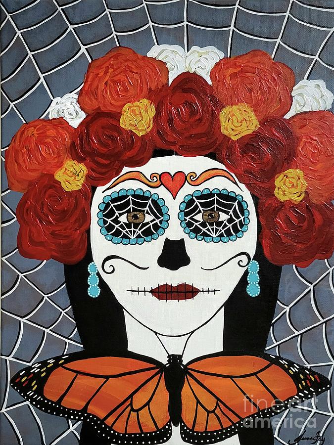 Day of the Dead with Flower Crown Painting by Jean Fry