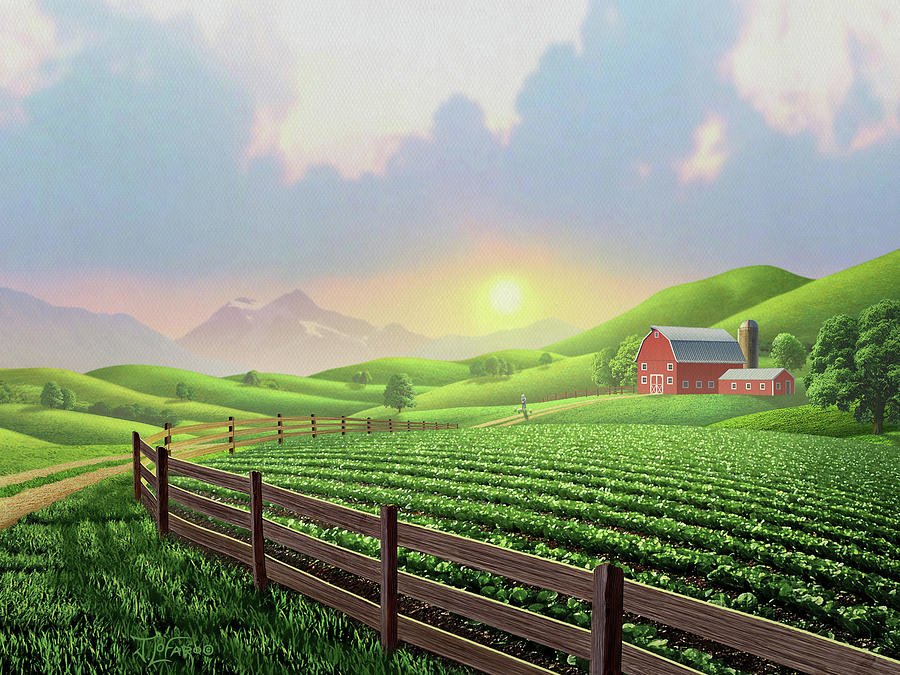 Farm Digital Art - Daybreak by Jerry LoFaro