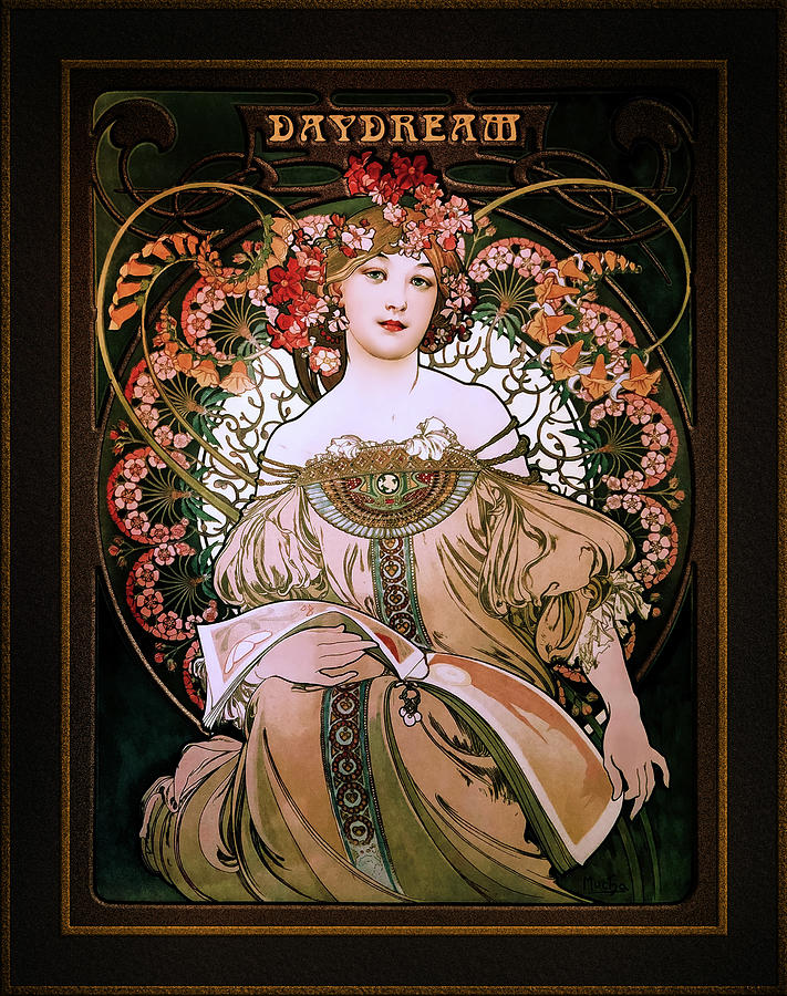 Daydream c1896 by Alphonse Mucha Remastered Retro Art Xzendor7 Reproductions Painting by Xzendor7