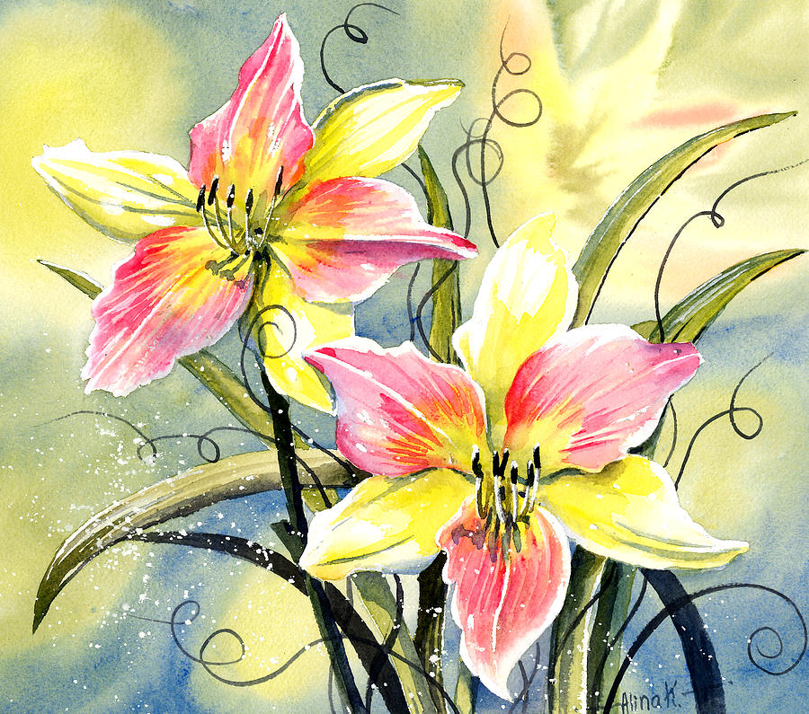 watercolor daylily