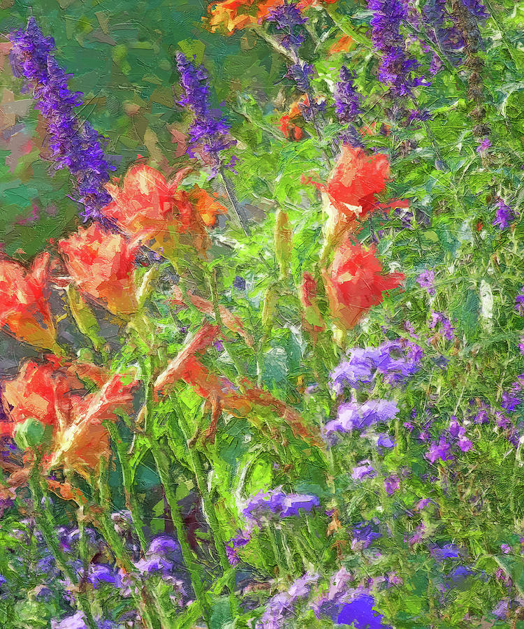 Daylilies and Salvia Digital Painting Photograph by Hermes Fine Art