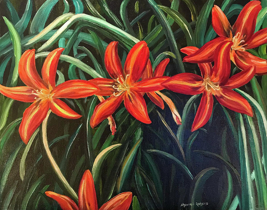 Daylilies Painting by Sherrell Rodgers