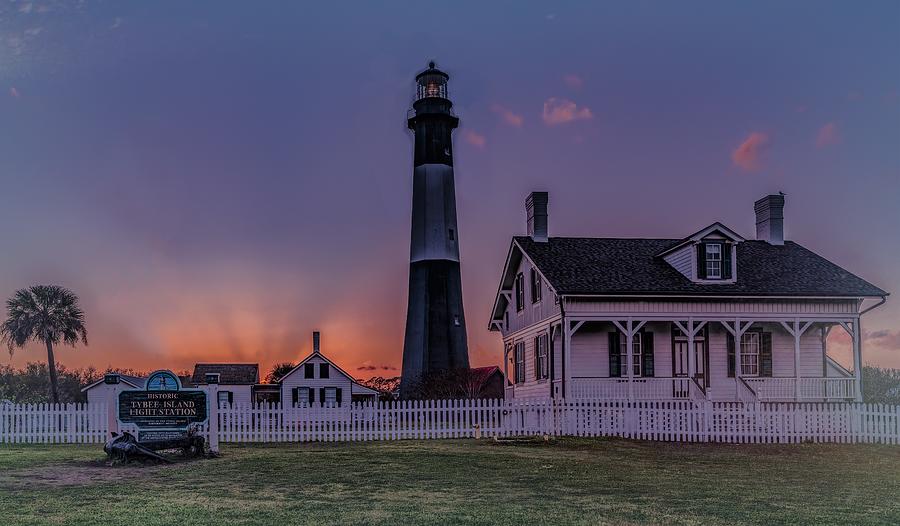 Days End at Tybee Island Light Photograph by Marcy Wielfaert