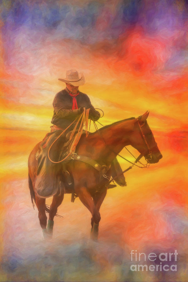 Days End Cowboy Sunset Digital Art by Randy Steele