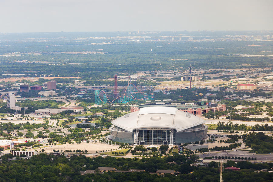 Daytime aerial view of AT&T Stadium in Arlington, Texas Photograph by SDI Productions