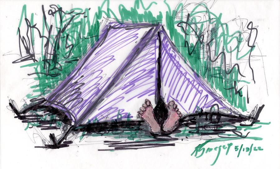 Daytime Camping Drawing by Roger Swezey