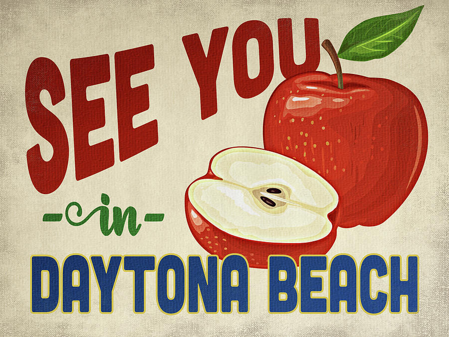 Daytona Beach Digital Art - Daytona Beach Florida Apple - Vintage by Flo Karp